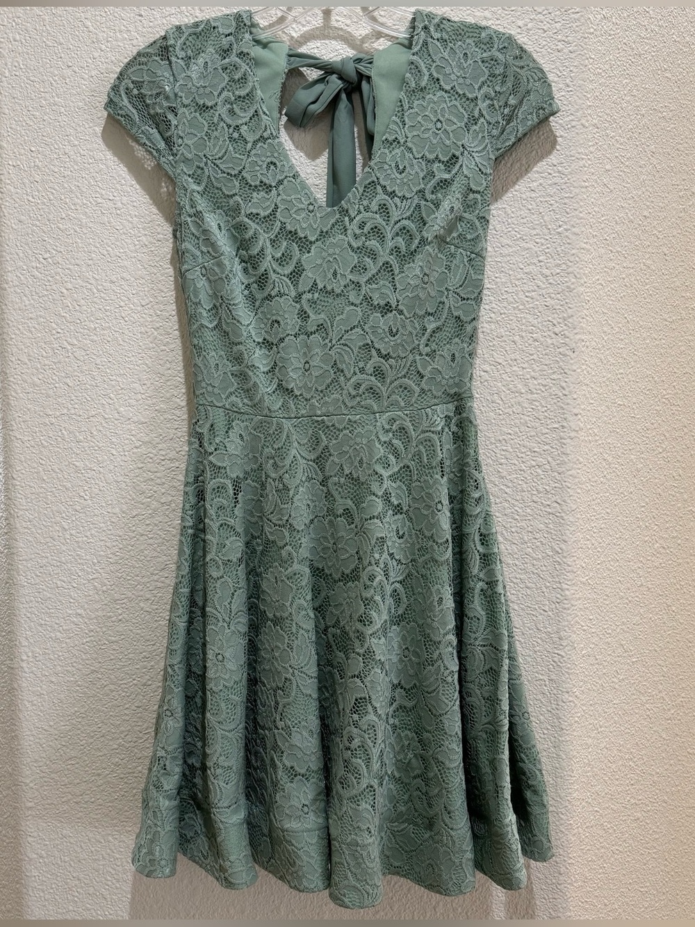 B.DARLLIN Sage Green Lace Fit-and-Flare Dress